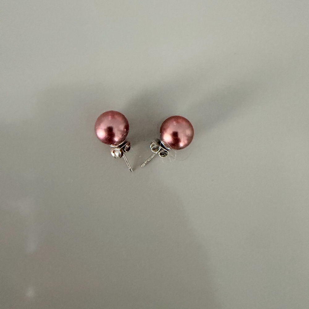 Elegant Pink Pearl Stud Earrings- 9mm